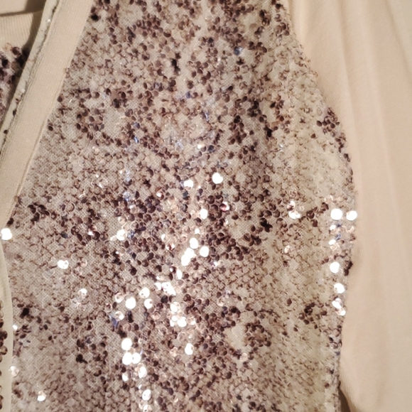 SNAKE PRINT IRREDESCENT SEQUINS V NECK KNIT SWEATER SIZE 1 (8) - Picture 2 of 6